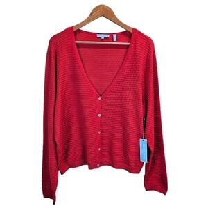 NWT Draper James Textured Knit Cardigan XXL Ruby Red Preppy Feminine Capsule